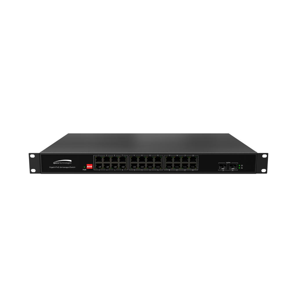 Speco 26-Port Switch, 24-Port PoE, Full Gigabit, 802.3af/at, Part# P24S26G2