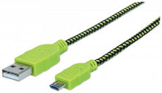 INTELLINET/Manhattan 394062 Braided Micro-USB Cable 1 m (3 ft.), Black/Green, Stock# 394062