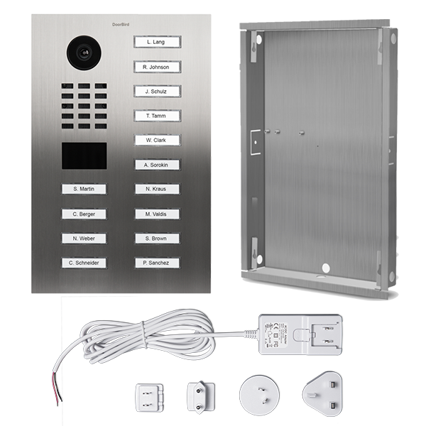 DoorBird IP Video Door Station D2114V, stainless steel V4A (salt-water and grinding dust resistant), brushed, 14 call buttons, incl. flush-mounting housing
