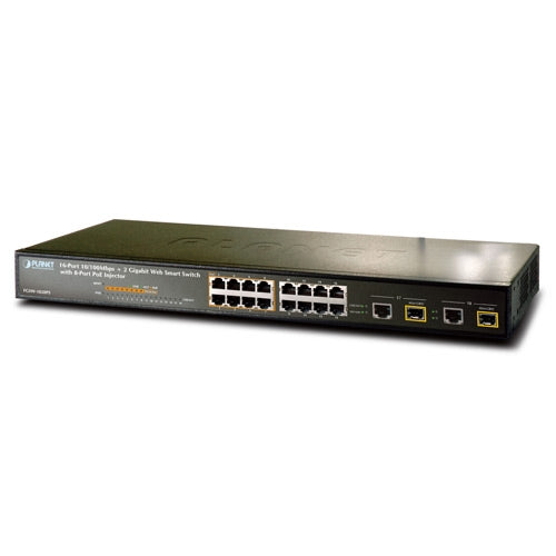 PLANET FGSW-1828PS 16-Port 10/100 (8-Port PoE) + 2-Port MiniGBIC/SFP Ethernet Web/Smart PoE Switch, Stock# FGSW-1828PS