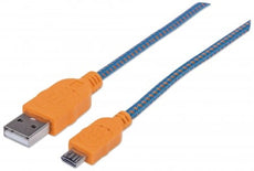 INTELLINET/Manhattan 394024 Braided Micro-USB Cable 1 m (3 ft.), Blue/Orange, Stock# 394024