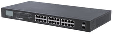 Intellinet IPS-24G02-370W-L, 24-Port Gigabit Ethernet PoE+ Switch with 2 SFP Ports and LCD Screen, Part# 561242