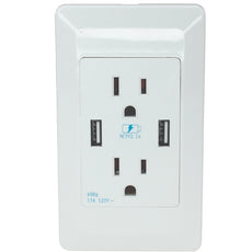 2 Port 2.1A USB Charger with AC 110-120V 15V Outlet Wall Plate, Stock# PD36268