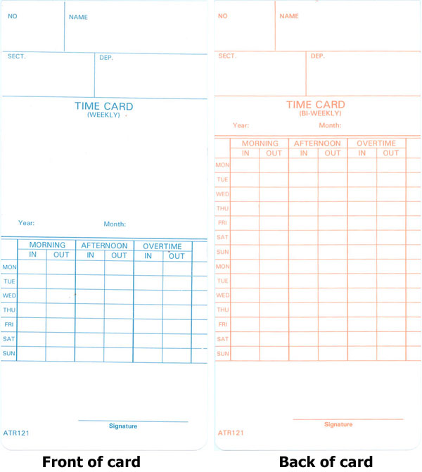 Compumatic Weekly & Bi-Weekly Time Cards for CTR121 (1000 per box), Part# ATR121