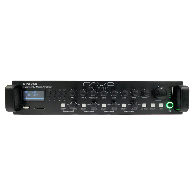 Norelco RPA240 Public Address Mixer Amplifier w/ Integrated BT/Tuner/Media Player, Part# RPA240