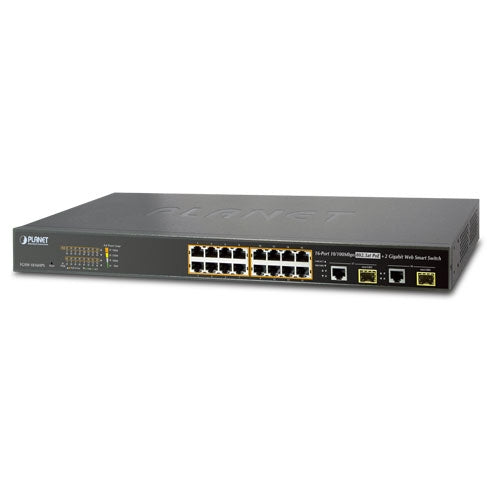 PLANET FGSW-1816HPS 16-Port 10/100TX 802.3at High Power POE +  2-Port Gigabit TP/SFP Combo Managed Ethernet Switch (220W), Stock# FGSW-1816HPS
