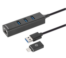 Manhattan 3-Port USB 3.0 Type-C/A Combo Hub with Gigabit Ethernet Network Adapter, Part# 180894