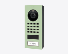 Doorbird D1101V-S, SURFACE-MOUNT IP VIDEO DOOR STATION, RAL 6019, stainless steel, powder-coated, semi-gloss, Part# 423878389
