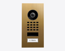 Doorbird D1101V-F, FLUSH-MOUNT IP VIDEO DOOR STATION, Gold-finish as PVD coating, stainless steel, brushed, Part# 423878617