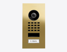 Doorbird D1101V-F, FLUSH-MOUNT IP VIDEO DOOR STATION, Brass-finish as PVD coating, stainless steel V4A, high-gloss polished, Part# 423878624