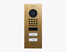Doorbird D1102V-F, FLUSH-MOUNT IP VIDEO DOOR STATION, Gold-finish as PVD coating, stainless steel, brushed, Part# 423878792