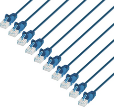 Intellinet IEC-C6-BL-1.5-SLIM-10P, Cat6 U/UTP Slim Network Patch Cable, 1.5 ft., Blue, 10-Pack, Part# 742511