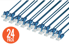 Intellinet IEC-C6-BL-0.5-SLIM-24P, Cat6 U/UTP Slim Network Patch Cable, 0.5 ft., Blue, 24-Pack, Part# 742634
