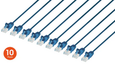 Intellinet IEC-C6-BL-20-SLIM-10P, Cat6 U/UTP Slim Network Patch Cable, 20 ft., Blue, 10-Pack, Part# 742658