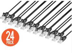 Intellinet IEC-C6-BK-0.5-SLIM-24P, Cat6 U/UTP Slim Network Patch Cable, 0.5 ft., Black, 24-Pack, Part# 742672