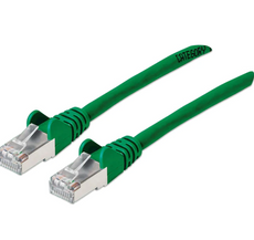 Intellinet IEC-C6AS-GR-10, Cat6a S/FTP Patch Cable, 10 ft., Green, Copper, 26 AWG, RJ45, 50 Micron Connectors, Part# 743372