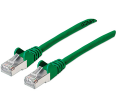 Intellinet IEC-C6AS-GR-14, Cat6a S/FTP Patch Cable, 14 ft., Green, Copper, 26 AWG, RJ45, 50 Micron Connectors, Part# 743389