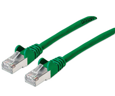 Intellinet IEC-C6AS-GR-25, Cat6a S/FTP Patch Cable, 25 ft., Green, Copper, 26 AWG, RJ45, 50 Micron Connectors, Part# 743396