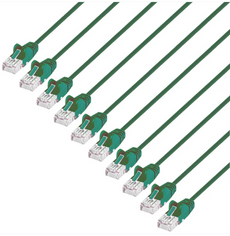 Intellinet IEC-C6-GR-3-SLIM-10P, Cat6 U/UTP Slim Network Patch Cable, 3 ft., Green, 10-Pack, Part# 744218
