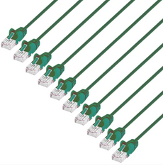 Intellinet IEC-C6-GR-10-SLIM-10P, Cat6 U/UTP Slim Network Patch Cable, 10 ft., Green, 10-Pack, Part# 744249