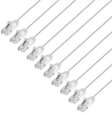 Intellinet IEC-C6-WT-5-SLIM-10P, Cat6 U/UTP Slim Network Patch Cable, 5 ft., White, 10-Pack, Part# 744287