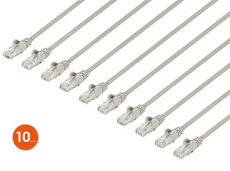 Intellinet IEC-C6-GY-1-SLIM-10P, Cat6 U/UTP Slim Network Patch Cable, 1 ft., Gray, 10-Pack, Part# 744515