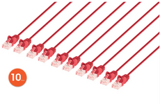 Intellinet IEC-C6-RD-1-SLIM-10P, Cat6 U/UTP Slim Network Patch Cable, 1 ft., Red, 10-Pack, Part# 744539