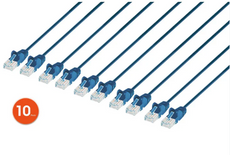 Intellinet IEC-C6-BL-1-SLIM-10P, Cat6 U/UTP Slim Network Patch Cable, 1 ft., Blue, 10-Pack, Part# 744553