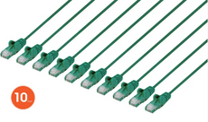 Intellinet IEC-C6-GR-1-SLIM-10P, Cat6 U/UTP Slim Network Patch Cable, 1 ft., Green, 10-Pack, Part# 744560