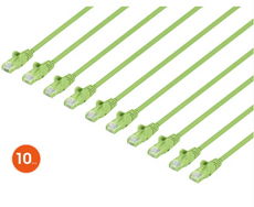Intellinet IEC-C6-BGR-0.5-SLIM-10P, Cat6 U/UTP Slim Network Patch Cable, 0.5 ft., Bright Green, 10-Pack, Part# 744584