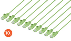 Intellinet IEC-C6-BGR-1-SLIM-10P, Cat6 U/UTP Slim Network Patch Cable, 1 ft., Bright Green, 10-Pack, Part# 744591