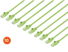Intellinet IEC-C6-BGR-1.5-SLIM-10P, Cat6 U/UTP Slim Network Patch Cable, 1.5 ft., Bright Green, 10-Pack, Part# 744607