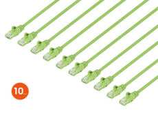 Intellinet IEC-C6-BGR-3-SLIM-10P, Cat6 U/UTP Slim Network Patch Cable, 3 ft., Bright Green, 10-Pack, Part# 744614