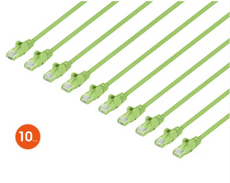 Intellinet IEC-C6-BGR-7-SLIM-10P, Cat6 U/UTP Slim Network Patch Cable, 7 ft., Bright Green, 10-Pack, Part# 744638