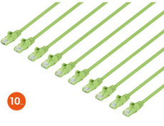 Intellinet IEC-C6-BGR-14-SLIM-10P, Cat6 U/UTP Slim Network Patch Cable, 14 ft., Bright Green, 10-Pack, Part# 744652
