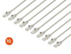 Intellinet IEC-C6-GY-0.5-SLIM-10P, Cat6 U/UTP Slim Network Patch Cable, 0.5 ft., Gray, 10-Pack, Part# 744669