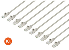 Intellinet IEC-C6-GY-1.5-SLIM-10P, Cat6 U/UTP Slim Network Patch Cable, 1.5 ft., Gray, 10-Pack, Part# 744676