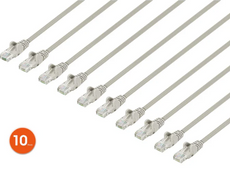Intellinet IEC-C6-GY-5-SLIM-10P, Cat6 U/UTP Slim Network Patch Cable, 5 ft., Gray, 10-Pack, Part# 744690