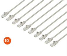 Intellinet IEC-C6-GR-7-SLIM-10P, Cat6 U/UTP Slim Network Patch Cable, 7 ft., Gray, 10-Pack, Part# 744706