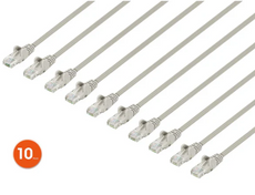 Intellinet IEC-C6-GY-14-SLIM-10P, Cat6 U/UTP Slim Network Patch Cable, 14 ft., Gray, 10-Pack, Part# 744720