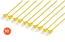 Intellinet IEC-C6-YLW-0.5-SLIM-10P, Cat6 U/UTP Slim Network Patch Cable, 0.5 ft., Yellow, 10-Pack, Part# 744737