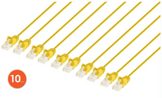 Intellinet IEC-C6-YLW-10-SLIM-10P, Cat6 U/UTP Slim Network Patch Cable, 10 ft., Yellow, 10-Pack, Part# 744782