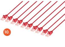 Intellinet IEC-C6-RD-0.5-SLIM-10P, Cat6 U/UTP Slim Network Patch Cable, 0.5 ft., Red, 10-Pack, Part# 744805