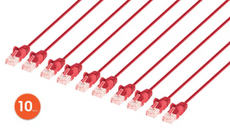 Intellinet IEC-C6-RD-14-SLIM-10P, Cat6 U/UTP Slim Network Patch Cable, 14 ft., Red, 10-Pack, Part# 744867