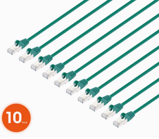 Intellinet IEC-C8-GR-10-SLIM-10P, Cat8.1 U/FTP Slim Network Patch Cable, 10 ft., Green, 10-Pack, Part# 744973