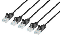 Intellinet IEC-C6-BK-25-SLIM-5P, Cat6 U/UTP Slim Network Patch Cable, 25 ft., Black, 5-Pack, Part# 745055