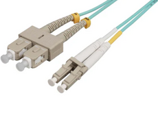 Intellinet 10 m LC to SC UPC Fiber Optic Patch Cable, 2.0 mm, Duplex, OFNR, OM4 Multimode, Aqua, Part# 752404