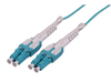 Intellinet 2 m LC to LC UPC Fiber Optic Patch Cable, Uniboot Pull-push tab, 2.0 mm, Duplex, OFNR, OM3 Multimode, Aqua, Part# 752541