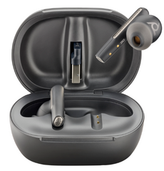 Poly Voyager Free 60+ UC Carbon Black Earbuds +BT700 USB-C Adapter +Touchscreen Charge Case, Part# 7Y8G4AA