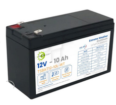 Tycon Wide Temperature 12V10AH Aluminum LFP Battery with F2 0.25″ Terminals, Part# TSBAT12-10L-WT